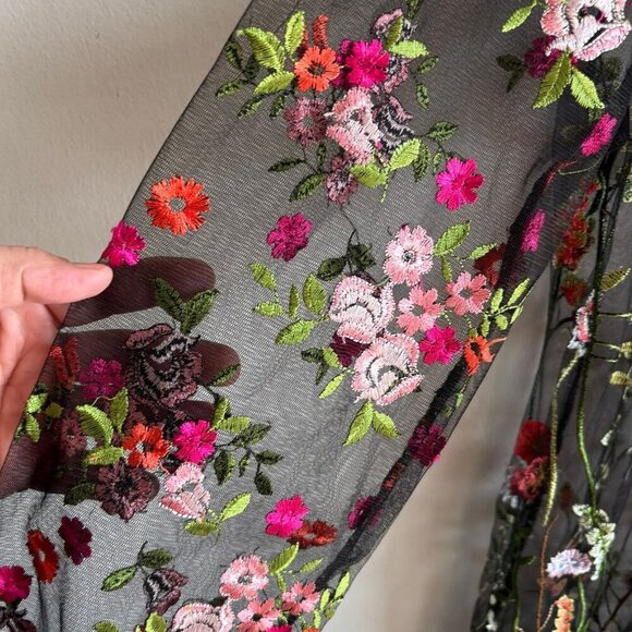 Unbranded Womens Embroidered Floral Cover Up Long Dress Black Size Medium - Picture 10 of 10